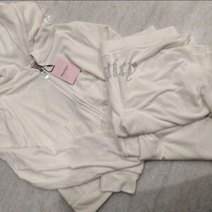 NEW NWT JUICY COUTURE Velour OG Bling Tracksuit Hoodie Pant Set Oyster Size XL